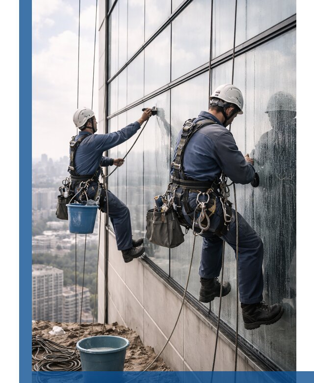 Профессиональная мойка фасадных окон альпинистами в Абакане