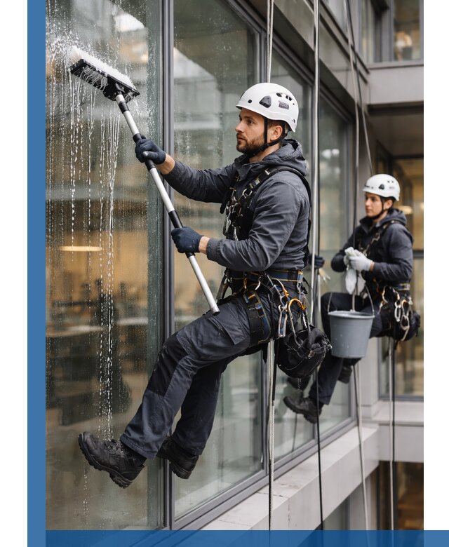 Профессиональная мойка витражей промышленными альпинистами в Абакане