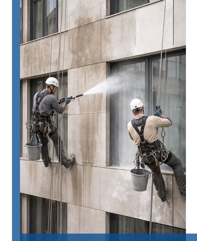 Послестроительная мойка фасада промышленным альпинизмом в Абакане