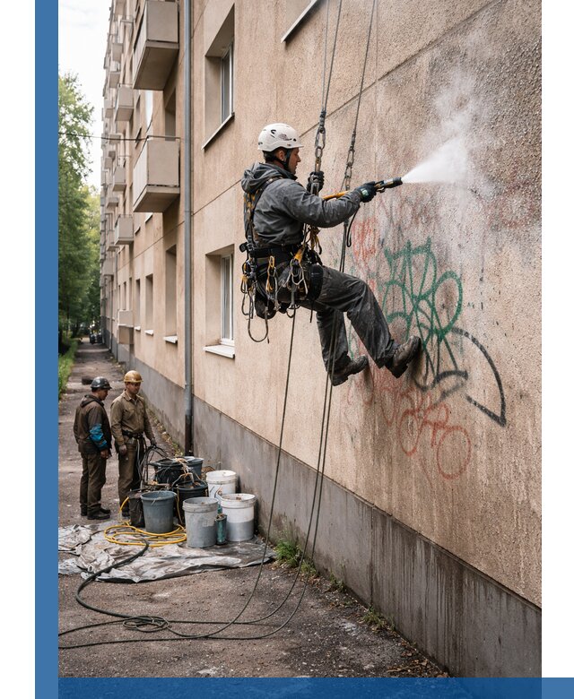 Удаление граффити с фасада в Абакане без следов и повреждений