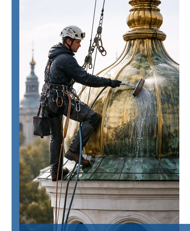 Профессиональная мойка куполов и шпилей высотными альпинистами в Абакане