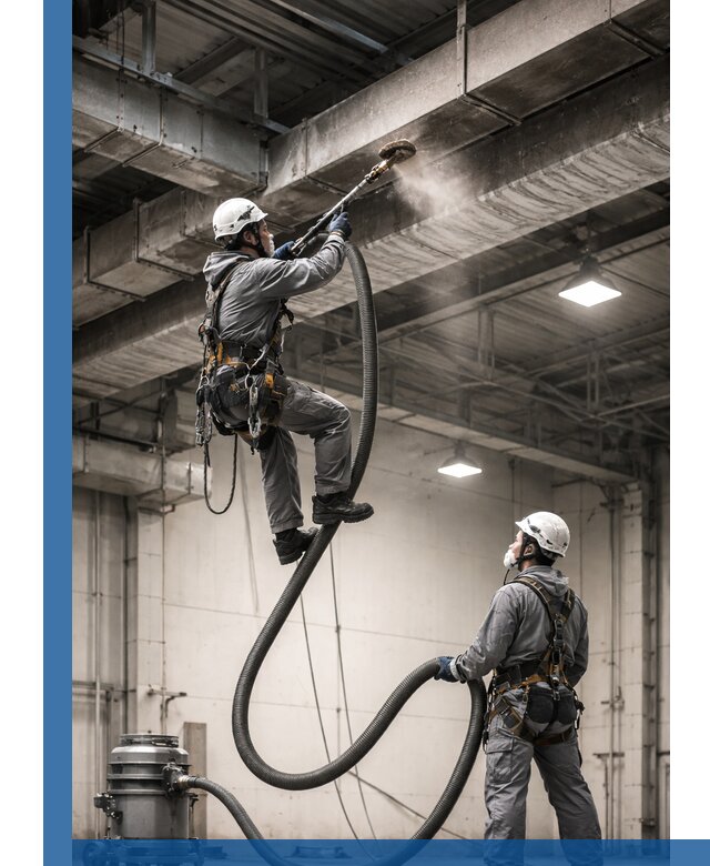 Обеспыливание потолочных конструкций в Абакане промышленным альпинизмом