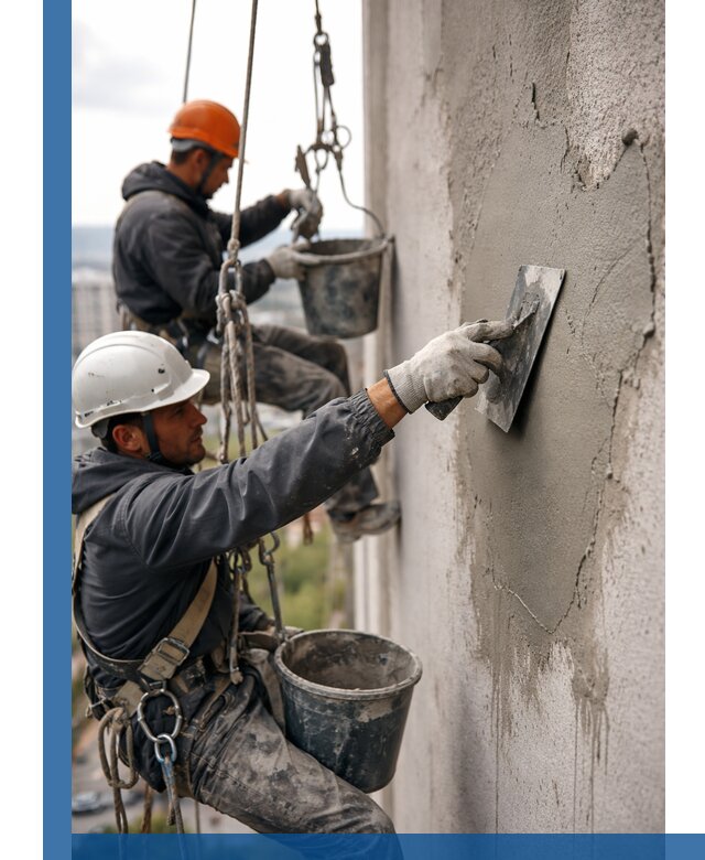 Штукатурка фасада на высоте в Абакане профессиональные работы