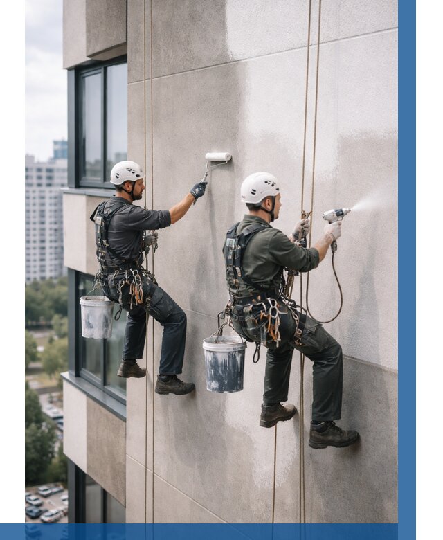 Покраска фасада альпинистами в Абакане от 306 р. | ВЫСОТНИК-Бкн