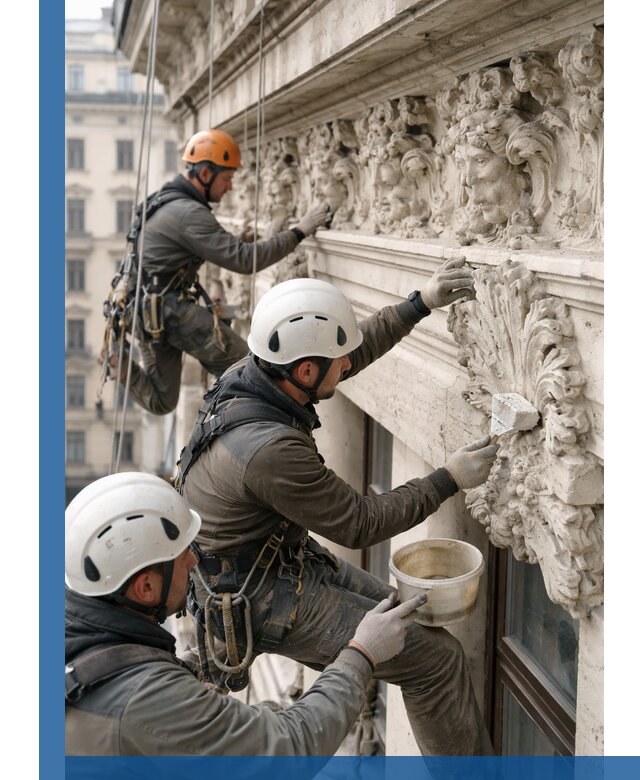 Реставрация фасадной лепнины с высотными работами в Абакане