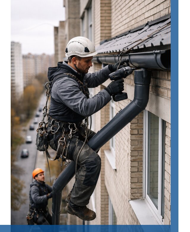 Монтаж водосточной системы на здании в Абакане от 5108 р. | ВЫСОТНИК-Бкн