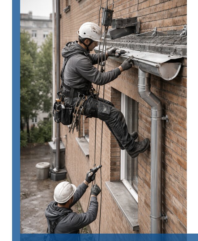 Монтаж водосточной системы на здании в Абакане под ключ