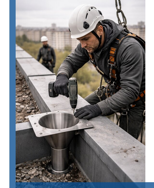 Монтаж водосточных воронок в Абакане для промышленных зданий