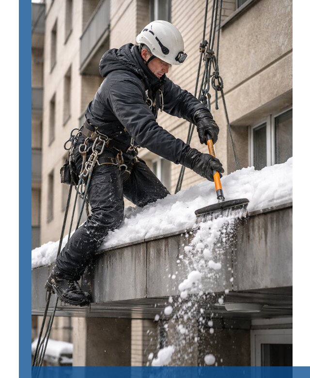 Очистка козырьков от снега в Абакане круглогодично безопасно