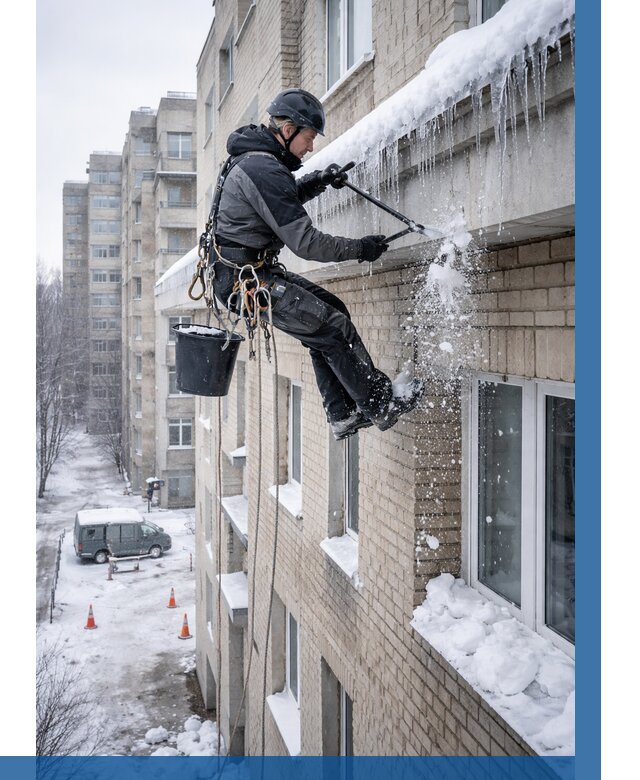 Удаление наледи с карнизов в Абакане от 358 р. | ВЫСОТНИК-Бкн
