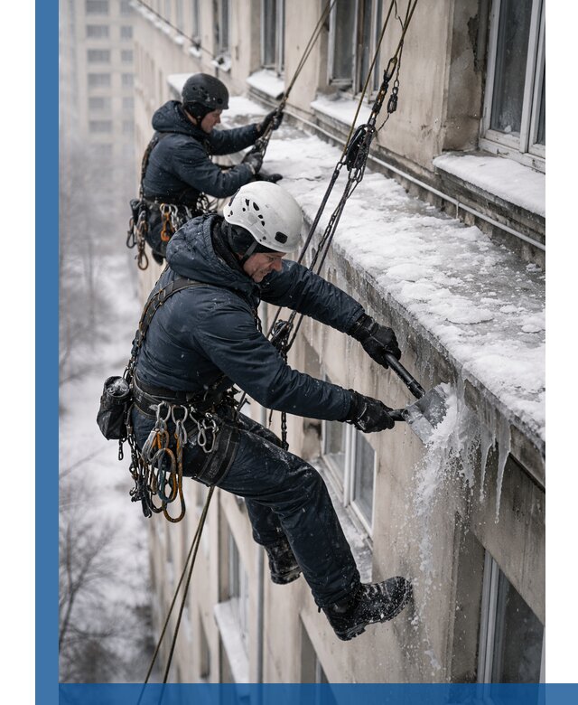 Удаление наледи и сосулек с карнизов в Абакане профессионально