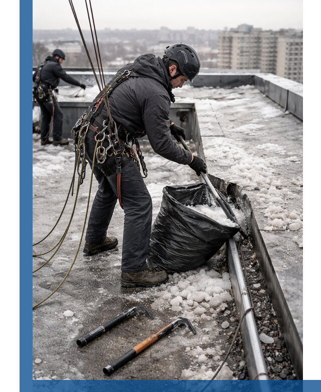 Аварийная очистка кровли в Абакане от промальпинистов