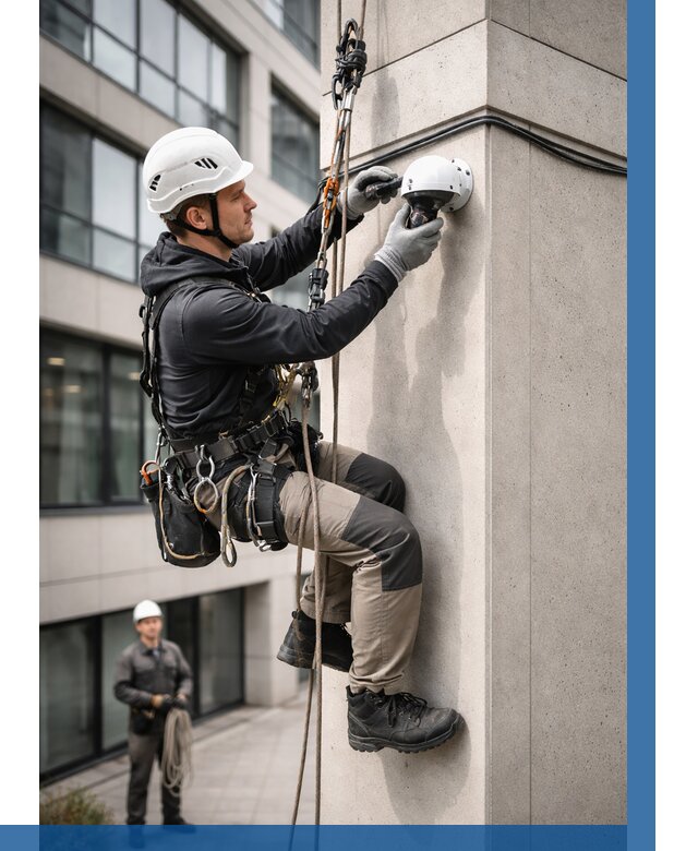 Монтаж камер видеонаблюдения на фасаде в Абакане от 8683 р.-ВЫСОТНИК-Бкн