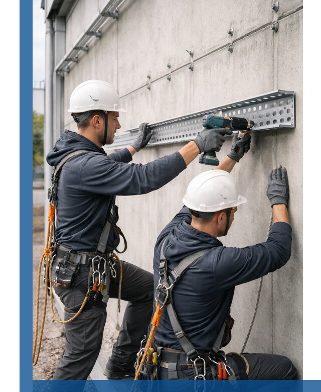 Монтаж кабельных лотков на фасаде зданий в Абакане с гарантией