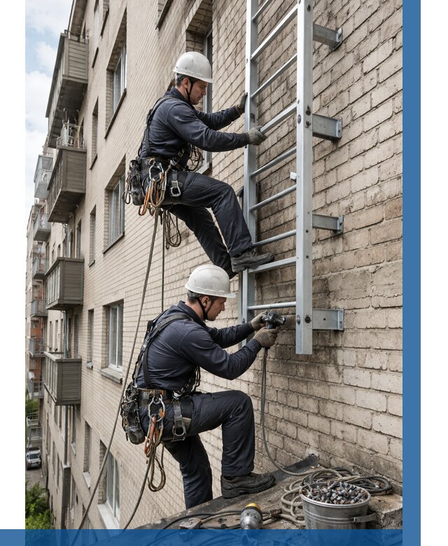 Монтаж пожарной лестницы в Абакане от 25538 р заказать у ВЫСОТНИК-Бкн