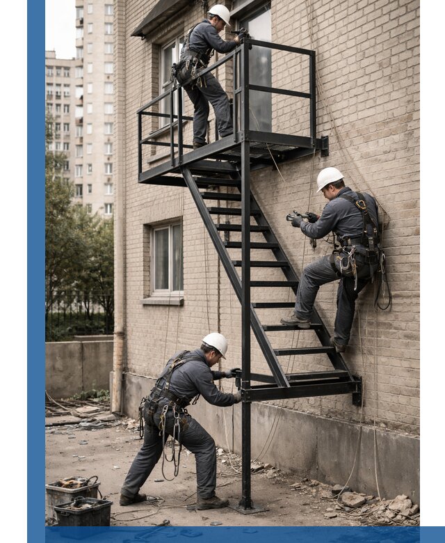 Монтаж пожарной лестницы в Абакане, установка и крепление