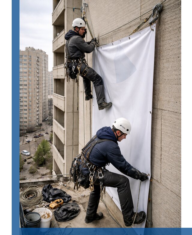 Профессиональный монтаж баннеров на фасаде в Абакане