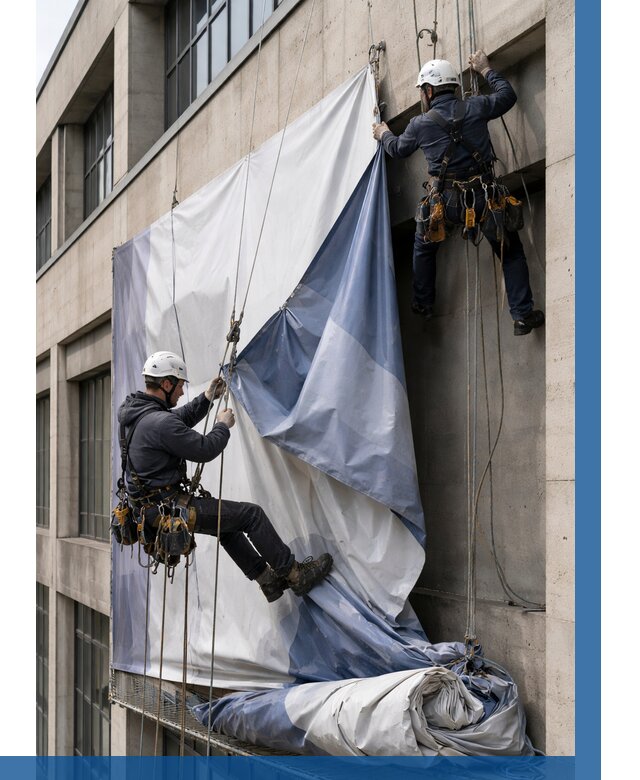 Демонтаж баннеров с фасада в Абакане от 4597 р. | ВЫСОТНИК-Бкн