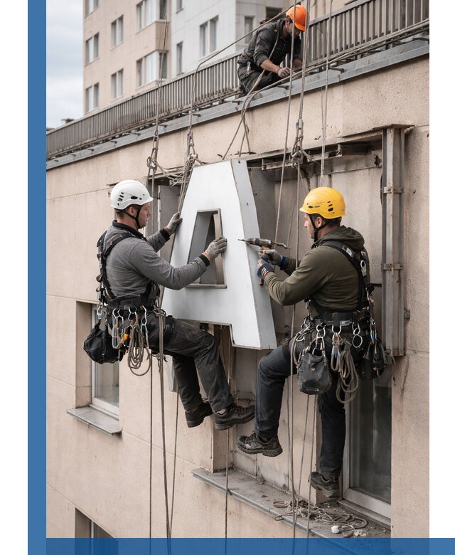 Ремонт и восстановление наружных вывесок на высоте в Абакане