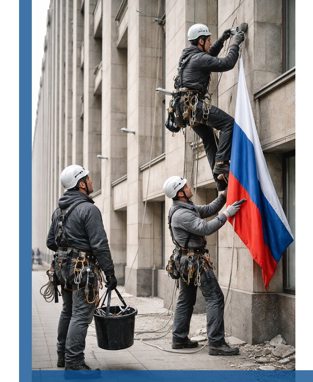 Профессиональная установка флагов на фасаде в Абакане