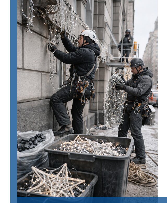 Демонтаж новогоднего оформления и гирлянд в Абакане