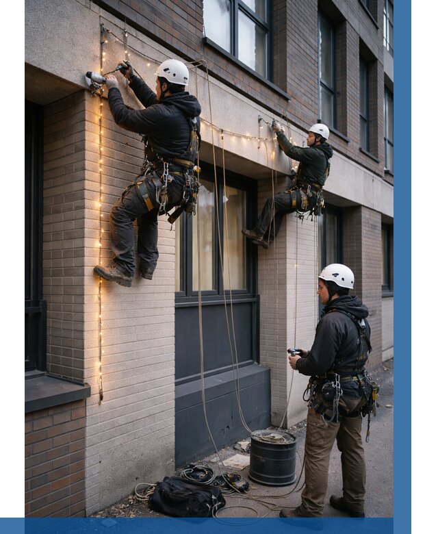 Монтаж гирлянд на фасаде в Абакане от 3575 р. | ВЫСОТНИК-Бкн