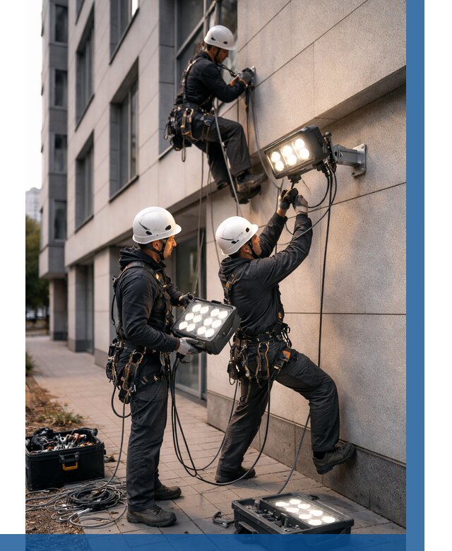 Монтаж прожекторов на фасаде в Абакане от 7661 р. | ВЫСОТНИК-Бкн