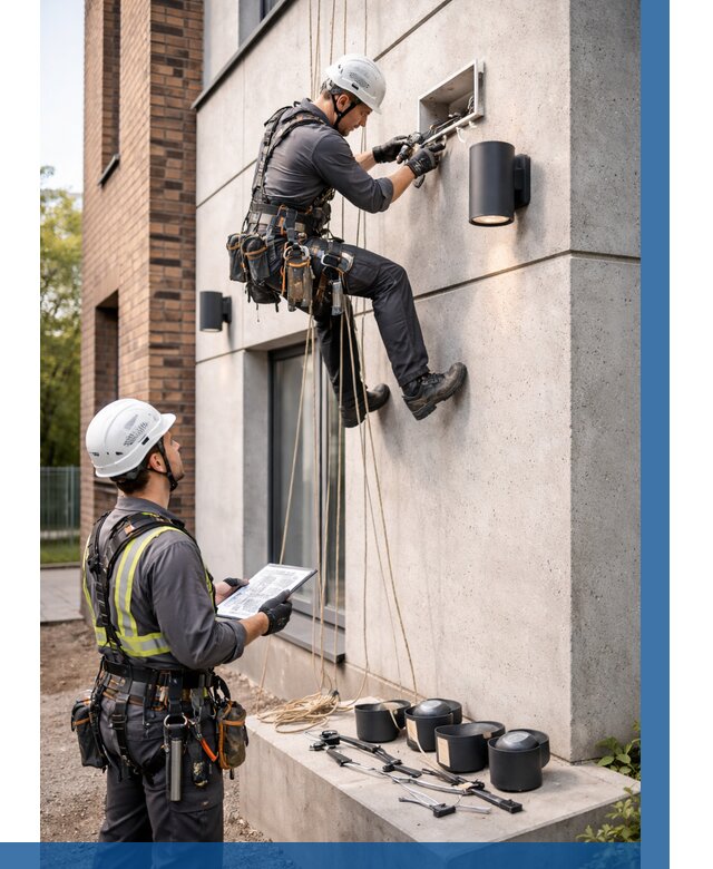 Монтаж фасадного освещения в Абакане от 2554 р. | ВЫСОТНИК-Бкн