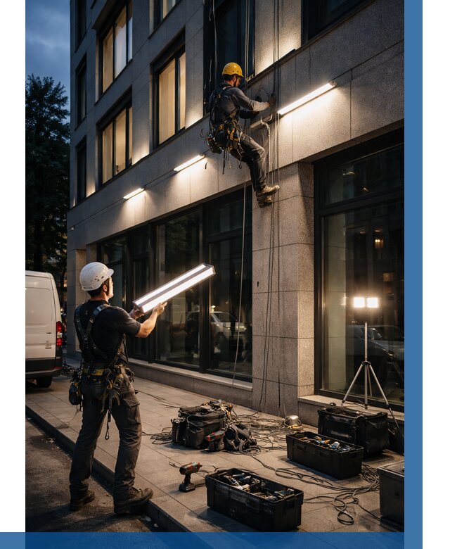 Монтаж архитектурной подсветки здания в Абакане от 2554 р.|ВЫСОТНИК-Бкн