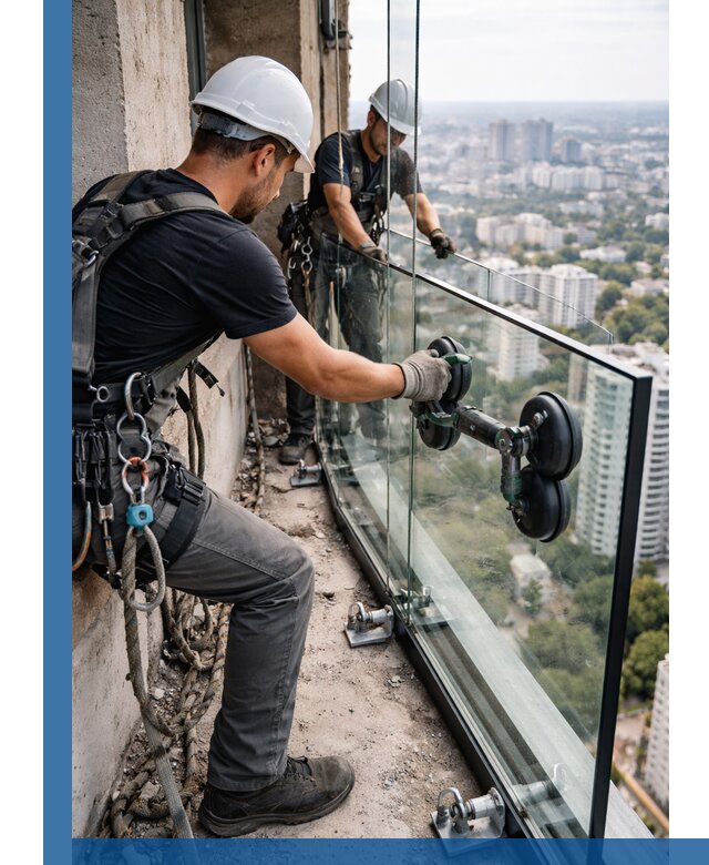 Монтаж стеклянных ограждений под ключ с гарантией в Абакане