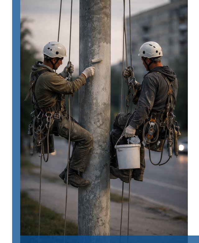Покраска опор освещения и антикоррозийная защита в Абакане