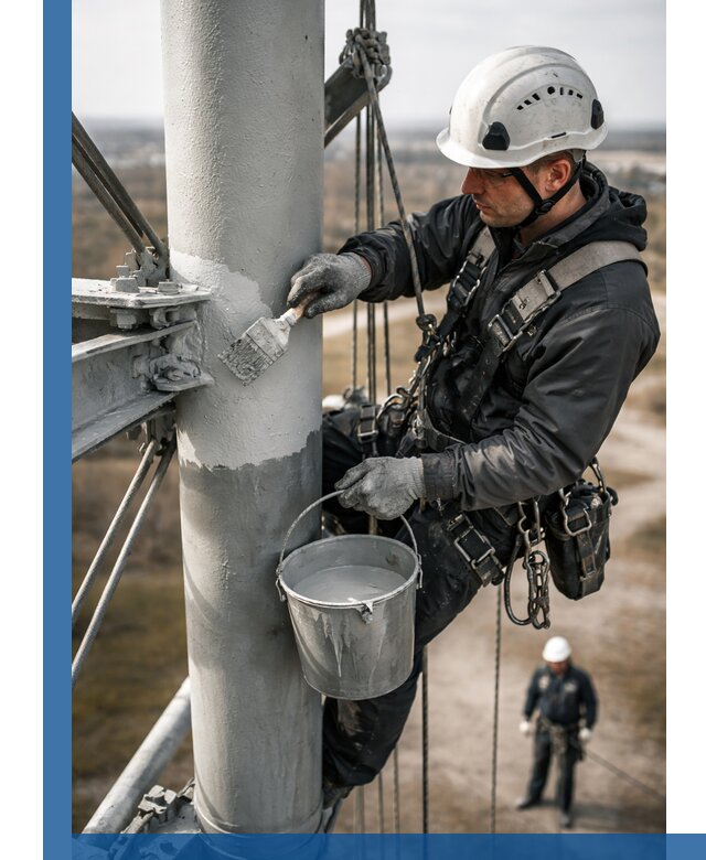 Покраска мачт связи в Абакане промышленными альпинистами