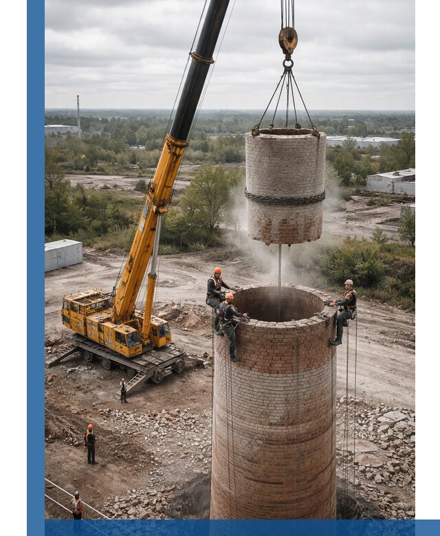 Демонтаж дымовой трубы в Абакане с гарантиями безопасности