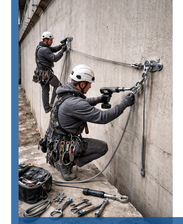 Монтаж анкерных линий высотной безопасности в Абакане