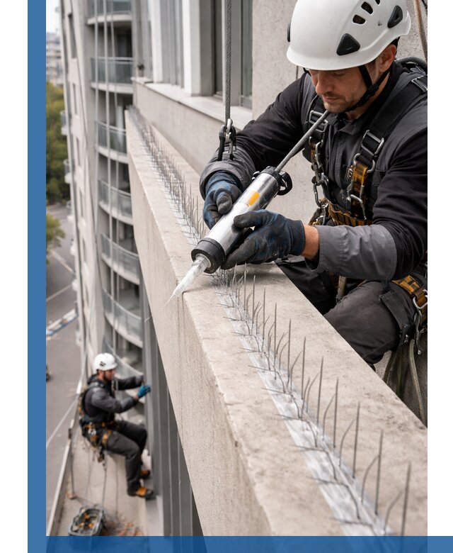 Установка шипов от птиц на фасадах и кровлях в Абакане